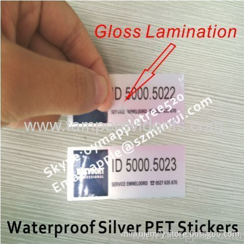 Custom Matt Silver Pet Stickers,waterproof Silver Foil Labels With Serial Numbers,laminated Adhesive Pet Label 